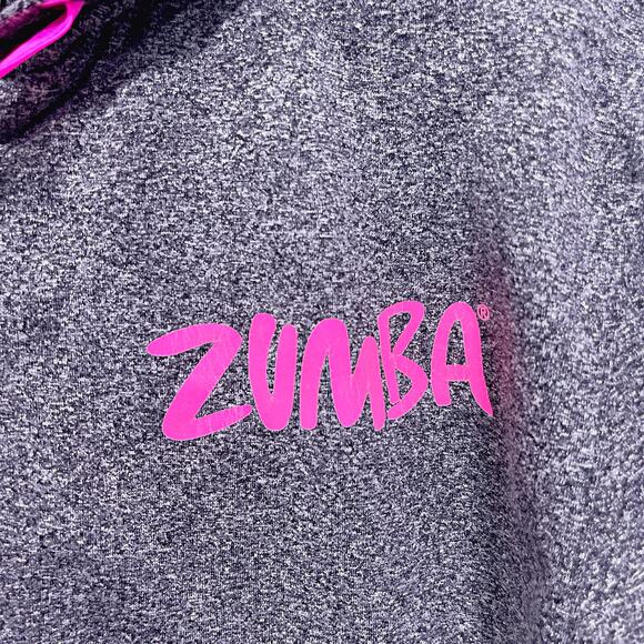 ZUMBA Elegance Full Zip Logo Hoodie Gray Pink Kangaroo Pocket Womens Small - Picture 3 of 9